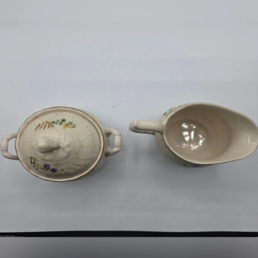 Mikasa Margaux sugar bowl creamer set D1006 Wildflowers Floral Ivory White Weave